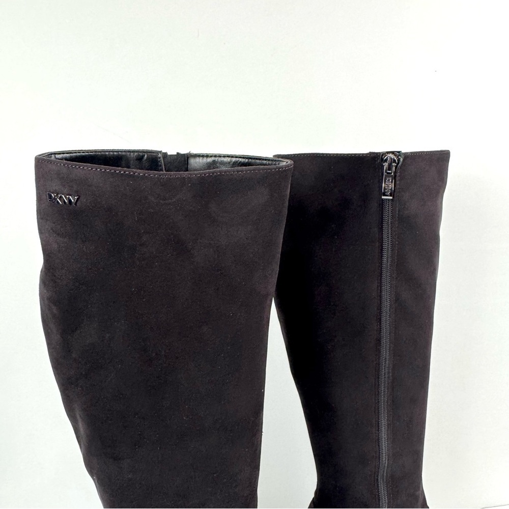 DKNY Salem Boots Dark Brown Witchy Pointed Toe Knee High Chunky Heeled Boots 6.5 - Picture 3 of 13